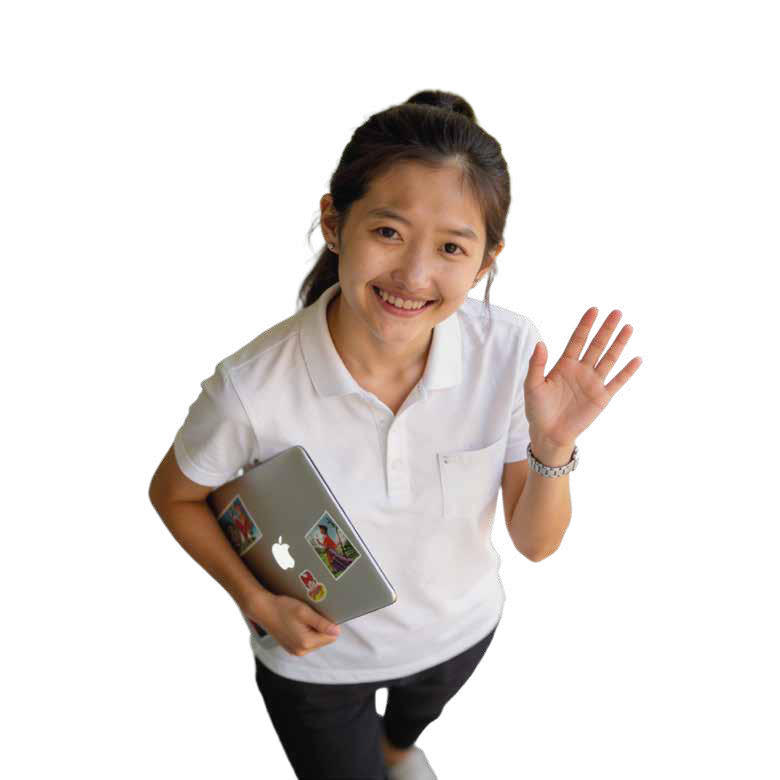 A Second Hat designer waving, laptop under one arm