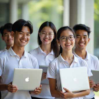 Second Hat academy students with their laptops